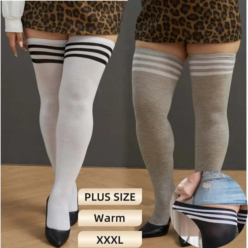 Oversize Thigh High Black White Striped Over Knee Long Socks Autumn Winter Thick Stockings Leg Warmers for Woman Plus Size 3XXXL