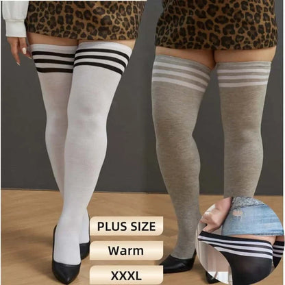 Oversize Thigh High Black White Striped Over Knee Long Socks Autumn Winter Thick Stockings Leg Warmers for Woman Plus Size 3XXXL