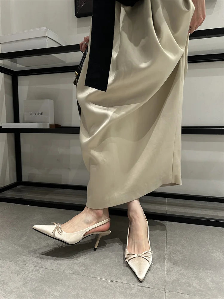 Designer Luxury Summer Women Sandals Fashion Pointed Toe Butterfly-knot Shoes Ladies Elegant High Heels Party Club Sandalias