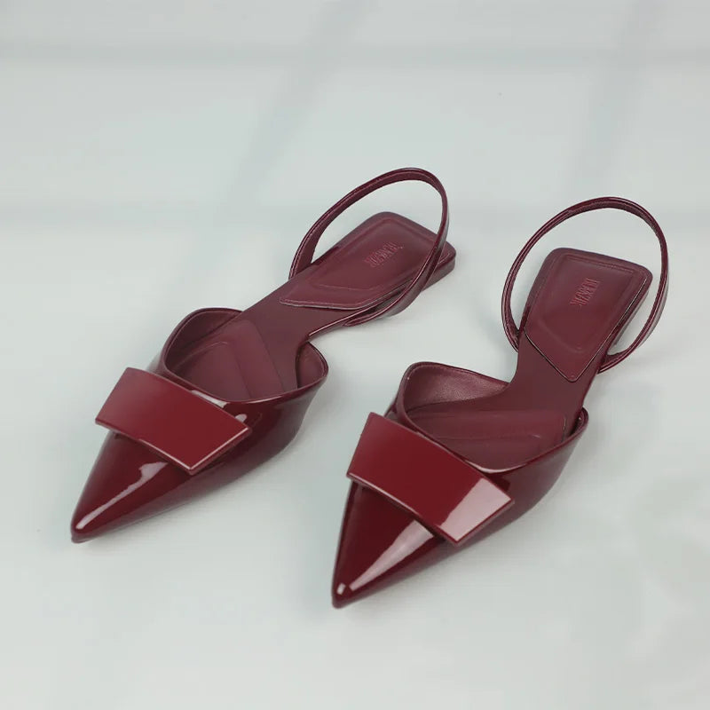 Women's Sandals Luxury Patent Leather Summer Flat Sandals Elegant Pointed Office Designer Shoes for Women New Square Dress Shoes
