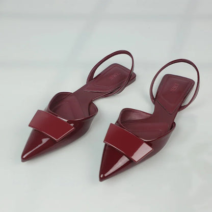 Women's Sandals Luxury Patent Leather Summer Flat Sandals Elegant Pointed Office Designer Shoes for Women New Square Dress Shoes