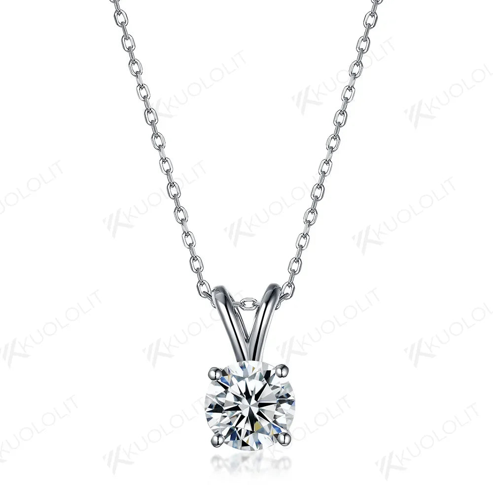 Kuololit 3CT Round Moissanite Necklaces for Women Solid 10K 14K 18K 925 Sliver 1CT 2CT Ear Pendant with Chain for Engagement New