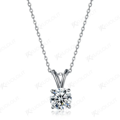 Kuololit 3CT Round Moissanite Necklaces for Women Solid 10K 14K 18K 925 Sliver 1CT 2CT Ear Pendant with Chain for Engagement New