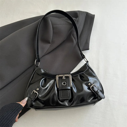 Fashion Pleated Lock Design Women's PU Shoulder Bags Simple Solid Color Ladies Underarm Bag Portable Cool Girls Phone Handbag