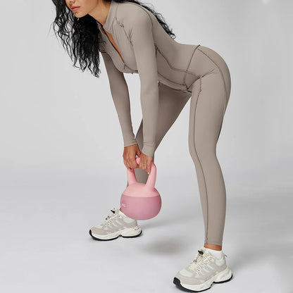 Women Yoga Bodysuit Long Sleeved Tracksuits Gym Zipper Jumpsuits Sports One Piece Workout Bodycon Jumpsuits Tights Suit