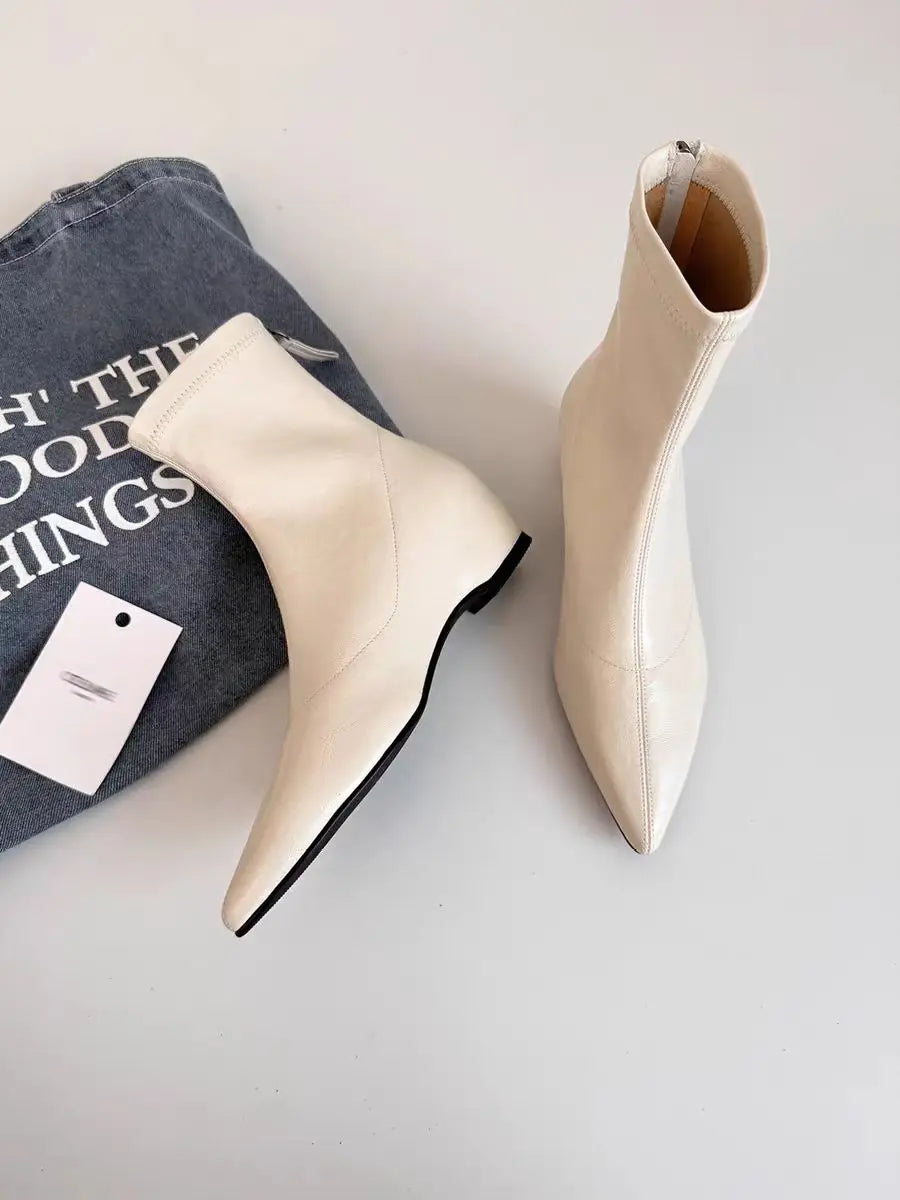 Flats Women's Ankle Boots Luxury Pointed Toe Leather Shoes Winter Sexy Short Boots 2025 Elegant Dress Chelsea Boots Mujer Shoes