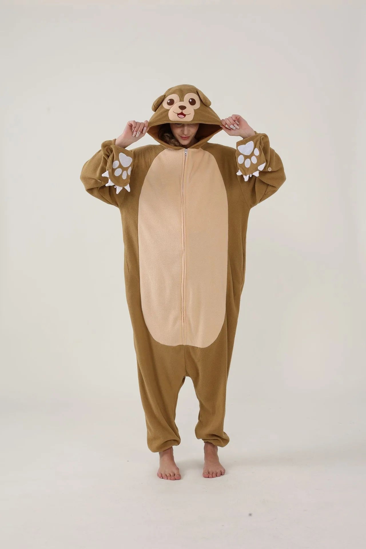 Adult Animal Brown Sloth Kigurumi Onesies Pajamas Cartoon Soft Fleece Gift Halloween Cosplay Costumes Button Jumpsuits