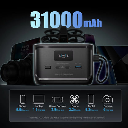 ALLPOWERS 31000mAh SOLAX P100 Portable Power Station 99.2wh Solar Generator with USB Output, LiFePO4 Battery for Camping Home RV