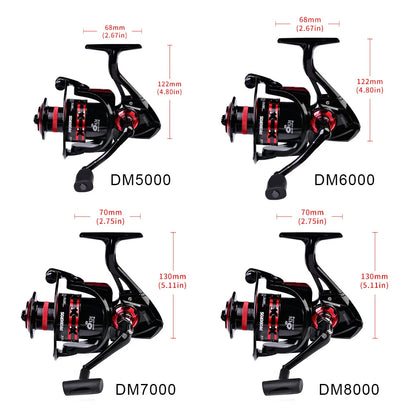 1000-8000 Full Metal Spinning Fishing Reel 4.7:1-5.2:1 23KG Max Drag Long Cast Carp Sea Fishing Wheel Accessories