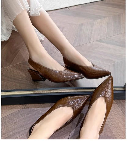 Sandals Luxury Brand Sexy Dress Shoes Elegant Chunky High Heeeled Pumps Sexy Pointed Toe Evening Shoes Women Shoes V Cut Shoes
