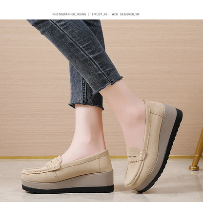Ngouxm Women Flat Platform Loafers Ladies Elegant Suede Leather Moccasins Shoes Woman Slip On Moccasin Women's Casual Shoes