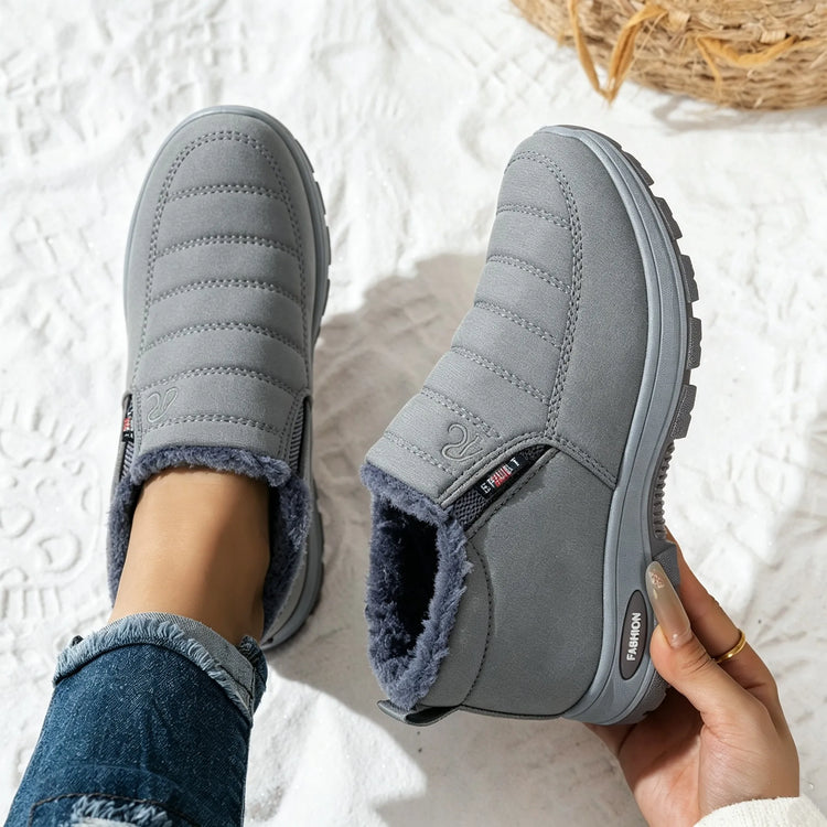 Women's Slip‑On Winter Snow Boots, Fuzzy Fleece Lined Warm Ankle Booties, Water‑Resistant Quilted Upper, Non‑Slip Thick Rubber Sole Cozy Winter Shoes, Easy On Off Casual Cold‑Weather Footwear for Moms Seniors Outdoor