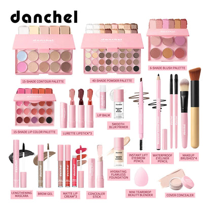 All In One Makeup Set Gathering All Cosmetic Including Base Makeup, Concealer, Contour ,Powder Blusher, Eyebrow Eye, Lip Makeup