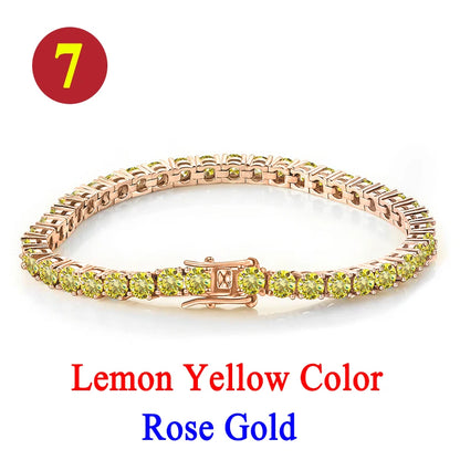 Colorful 3mm Luxury  Certified Moissanite Tennis Chain For Women 925 Sterling Silver Man Moissanite Bracelet Chain Hip hop