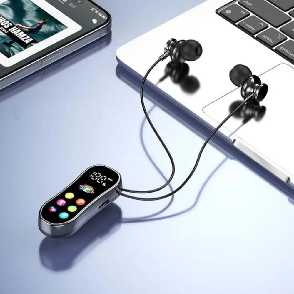 Ultra Long Battery Life Lavalier Bluetooth Earphones Card Insertion LED Screen Bluetooth Headset Variable Sound HD Calling