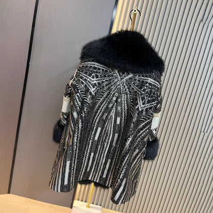 2025 Autumn Winter New Faux Fox Fur Coat Fashionable Stylish Korean Version Heavy Sequins Trendy Women's Jacket Furry Coat