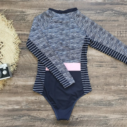 2026 Surfing Sport Swimsuit Long Sleeves Women One Piece Swimsuit  Swimwear Solid Monokini Bathing Suit Tropical Bodysuit Female