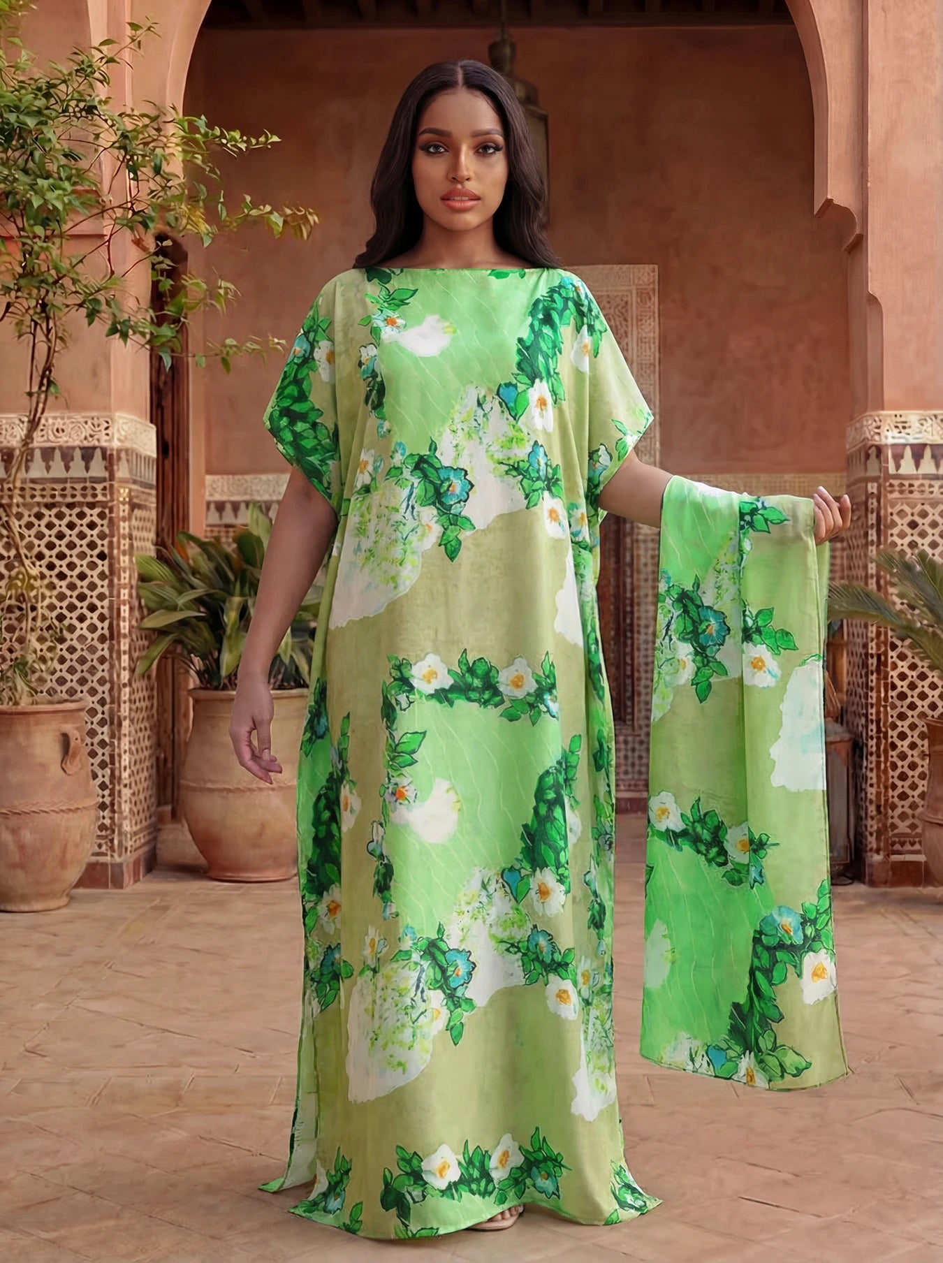 Women's Long Shawl Dubai Fashion Print Design Silk Soft Summer Beach Party Dress Accessory Loose Fit African Abaya MOOMOO
