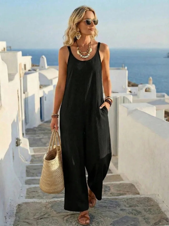 Summer Sleeveless Backless Jumpsuits For Woman 2026 Casual Holiday Solid Color Loose Strap Rompers One Piece Clothing