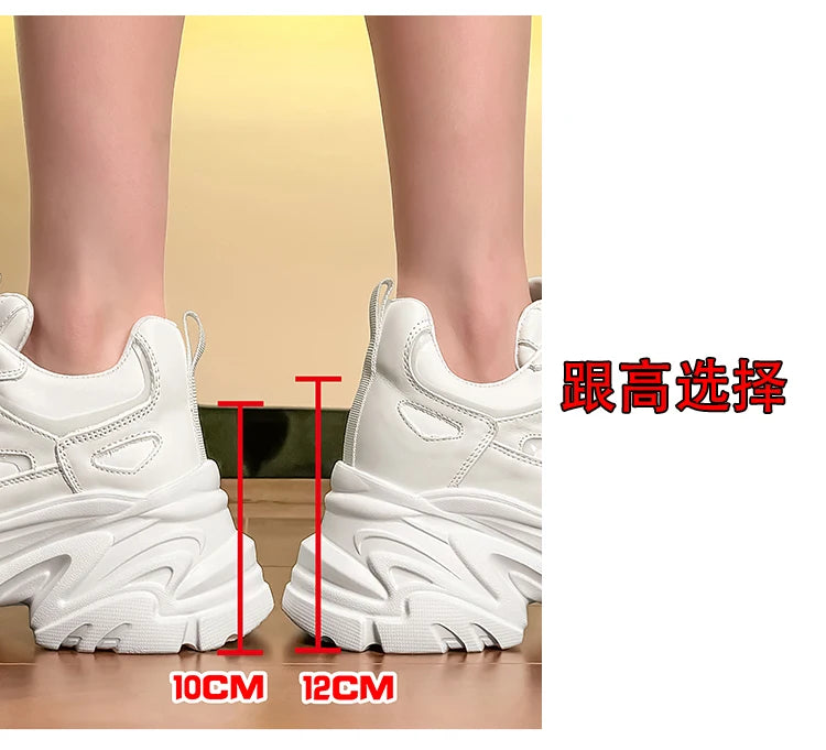 ZJR 14cm Chunky Sneakers for Women Super Increasing Women Shoe High Quality Real Leather Shoes Lightweight Platform Shoes 8-14cm