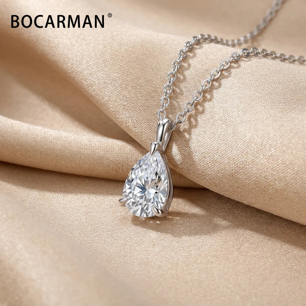 Bocarman S925 Sterling Silver Pear Cut Moissanite Pendant with GRA Certificate D Color VVS1 Teardrop Brilliant Sparkle Feminine