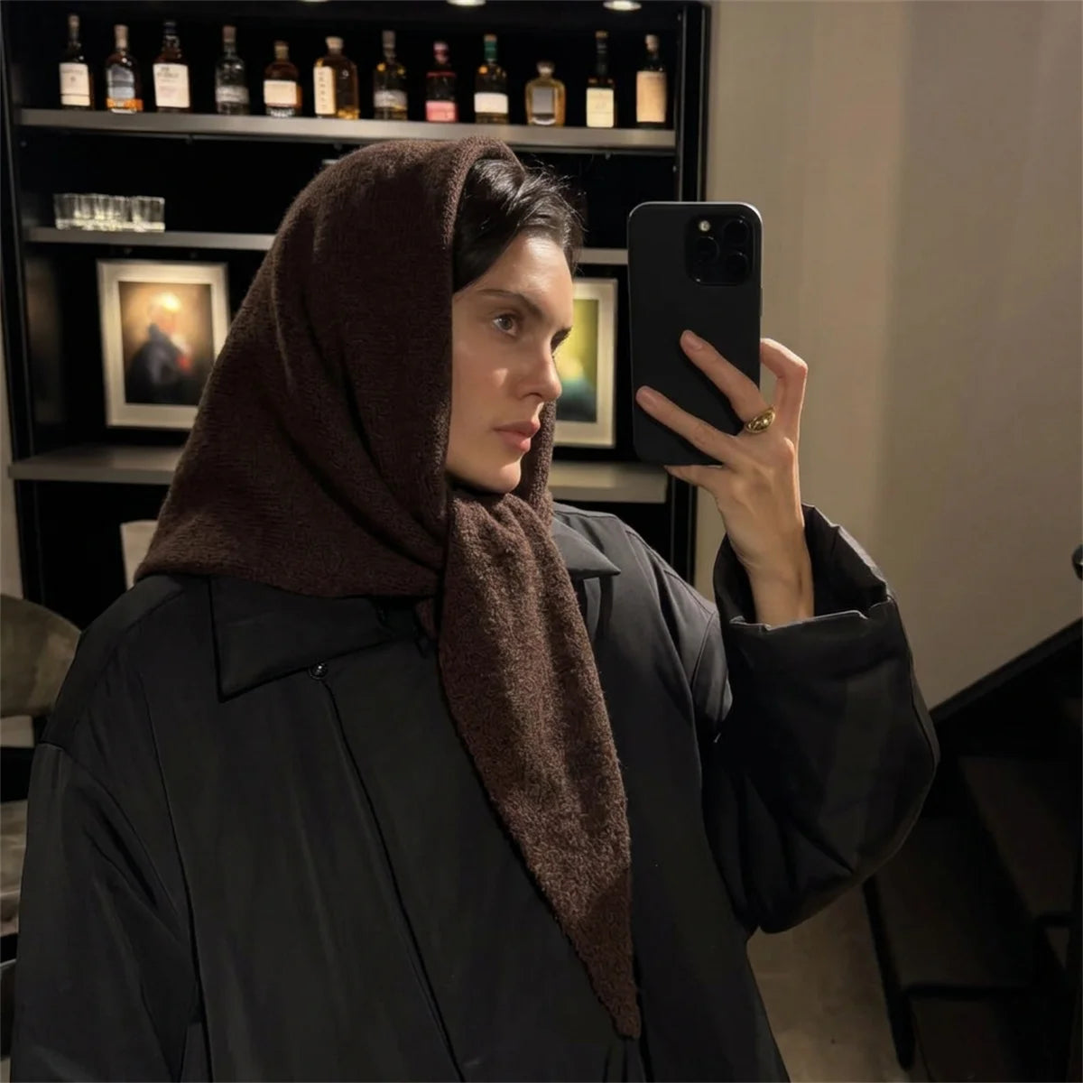 Versatile Knitted Triangle Shawl Solid Winter Scarf Headscarf Women Warm Neck Wrap Casual Layering Scarves for Daily Street Wear