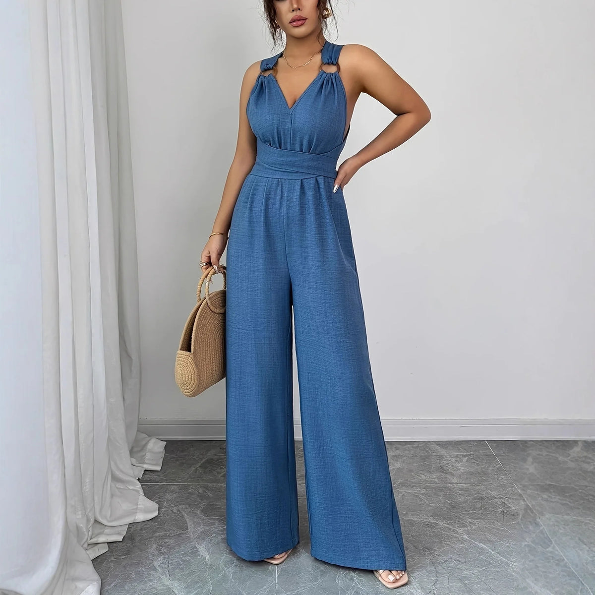 Jumpsuits women 2026 rompers new features fashion sexy V-neck backless cross-belt, wide-leg jumpsuit jumpsuits women's clothing