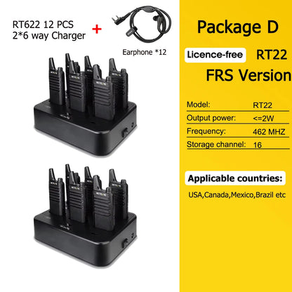 Retevis RT622 Mini Walkie Talkie 12Pcs PMR446 FRS License-free Rechargeable Two-way Radio Walkie-talkies for Hotel Restaurant