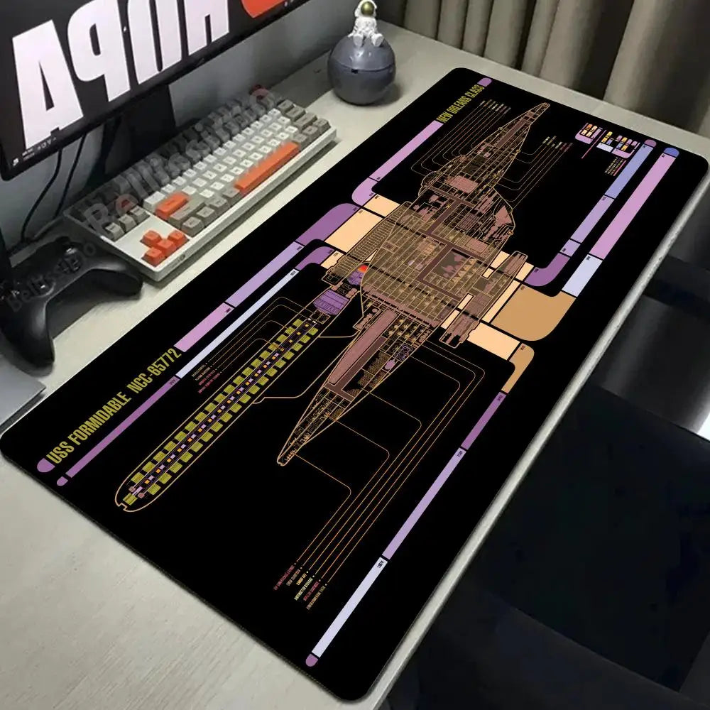 Starship Blueprint Pad Desk Pad Mouse Pad Gamer Computer Cabinet Star Trek Game Office Accessories Keyboard Anime Extended Large