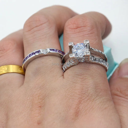 14K White Gold Vintage Lovers Grown Pink Diamond Ring Set Engagement Wedding Rings for Women Men Jewelry