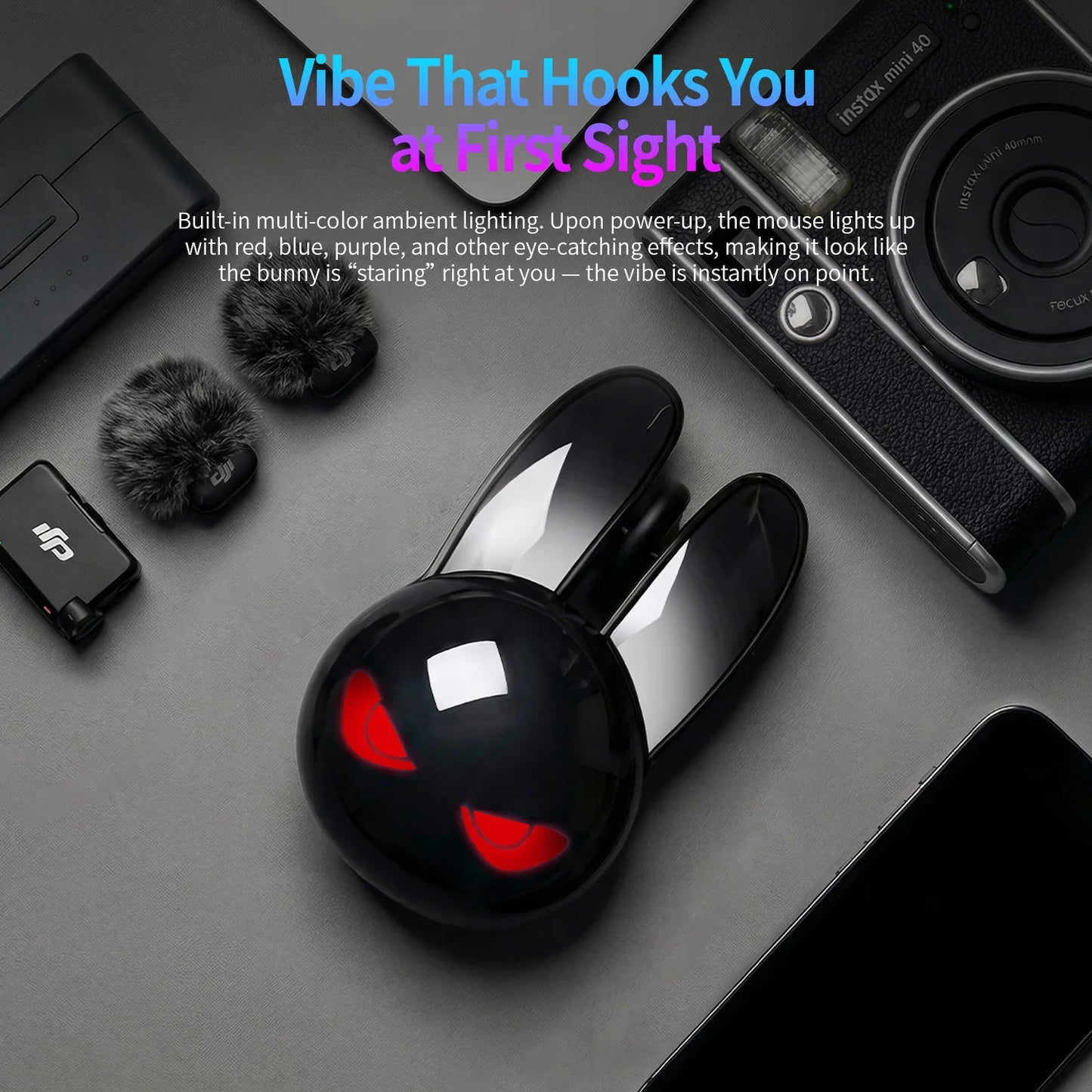 MOFII M6C Evil Rabbit Dual-mode Mouse, Black Cool Rabbit Shape, RGB Ambient Light, Silent Rechargeable, Multi-device Compatible
