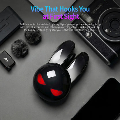 MOFII M6C Evil Rabbit Dual-mode Mouse, Black Cool Rabbit Shape, RGB Ambient Light, Silent Rechargeable, Multi-device Compatible