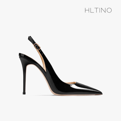 Women's Heeled Sandals Naked Color Patent Leather Slingbacks Pumps Luxury Gladiator Pointed toe High Heels Elegant Woman Shoes
