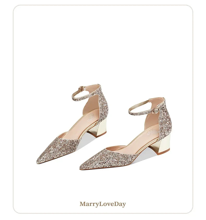 Luxury Silver Gold Sandals Women Summer Pointed Elegant Crystal High Heels Ladies Flip Flop Sequined Party Banquet Wedding Shoes