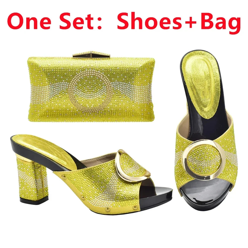 African Women Shoes and Bags Sets with Rhinestone Plus Size Heels 43 Nigerian Party Pumps Luxury Shoes Wedding Shoes Bride