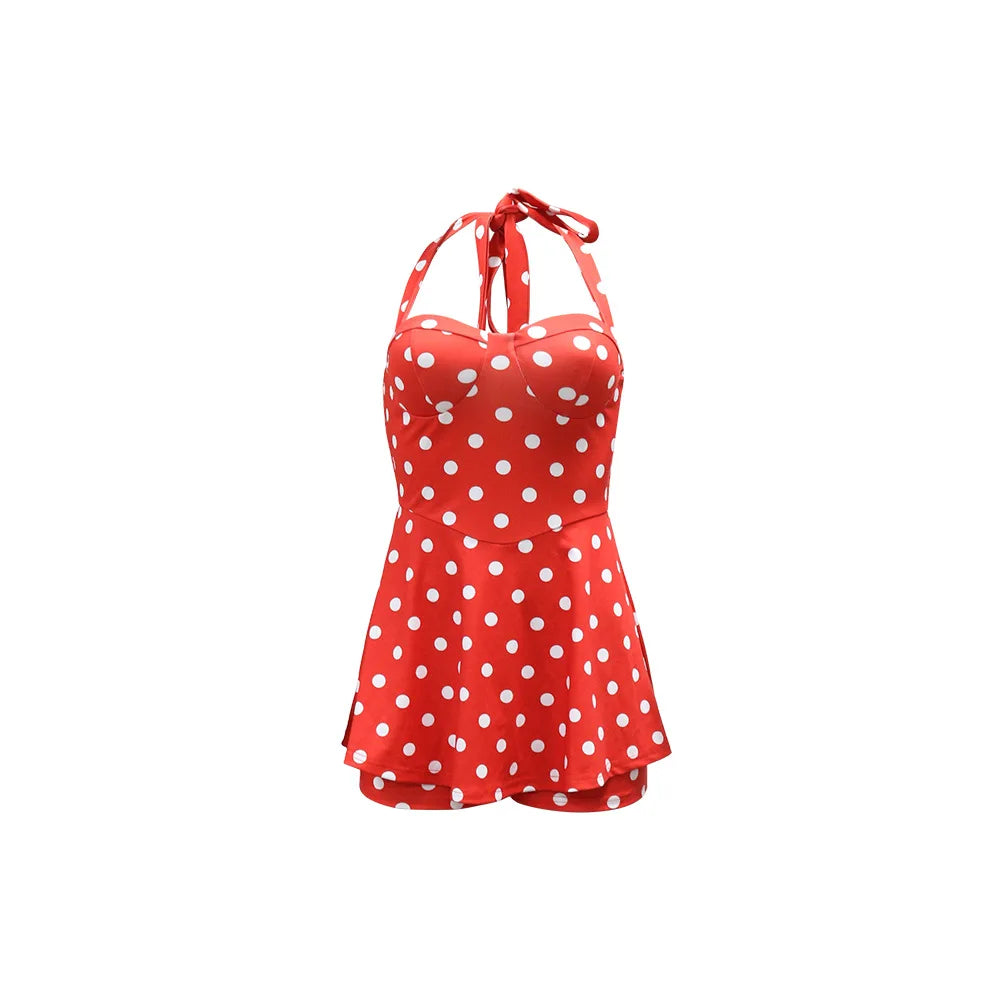 Joskaa Polka Dot Halter Bandage Rompers Women Sexy Low-cut Sleeveless Backless Bodycon Playsuits Y2k Streetwear Holiday Clubwear