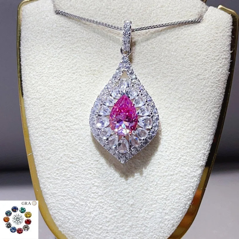 Luxury 18K white Solid Platinum PT950 certifid 2 carat water drop moissanite pendant color diamond inlaid necklace for women