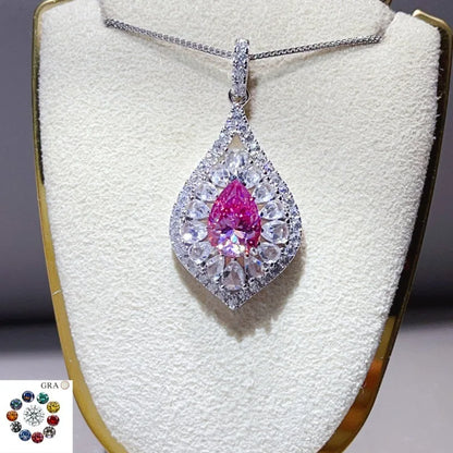 Luxury 18K white Solid Platinum PT950 certifid 2 carat water drop moissanite pendant color diamond inlaid necklace for women
