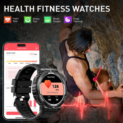 EIGIIS Smart Watches for Men with LED Flashlight 1.53" HD with 100+ Sport Modes Health/Sleep Monitor and 3ATM Waterproof Watche