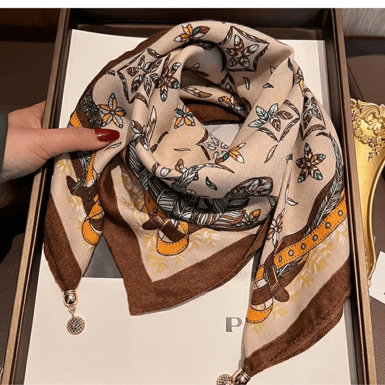 2026 new magnetic buckle silk scarf for women's small square scarf for autumn and winter warmth and cold resistance, fashionabl