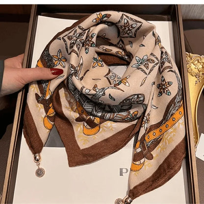 2026 new magnetic buckle silk scarf for women's small square scarf for autumn and winter warmth and cold resistance, fashionabl
