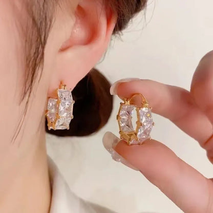 Golden Plated Cubic Zirconia Drop Hoop Earrings for Women Luxurious Fashion Huggies Party Jewelry Gifts