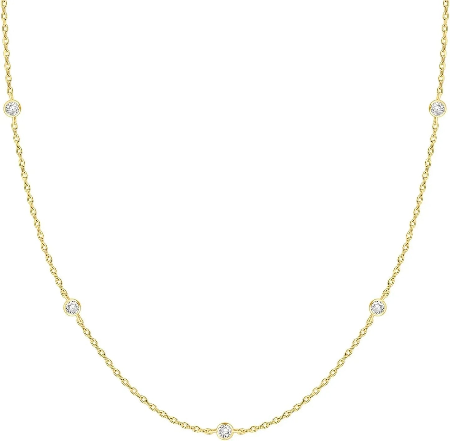 K Gold Plated Station Necklace Silver Plated Diamond Necklace For Women Simulated Diamond Necklaces Gift for Women CZ Chain