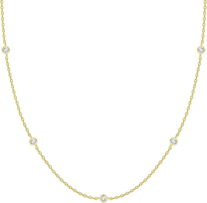 K Gold Plated Station Necklace Silver Plated Diamond Necklace For Women Simulated Diamond Necklaces Gift for Women CZ Chain