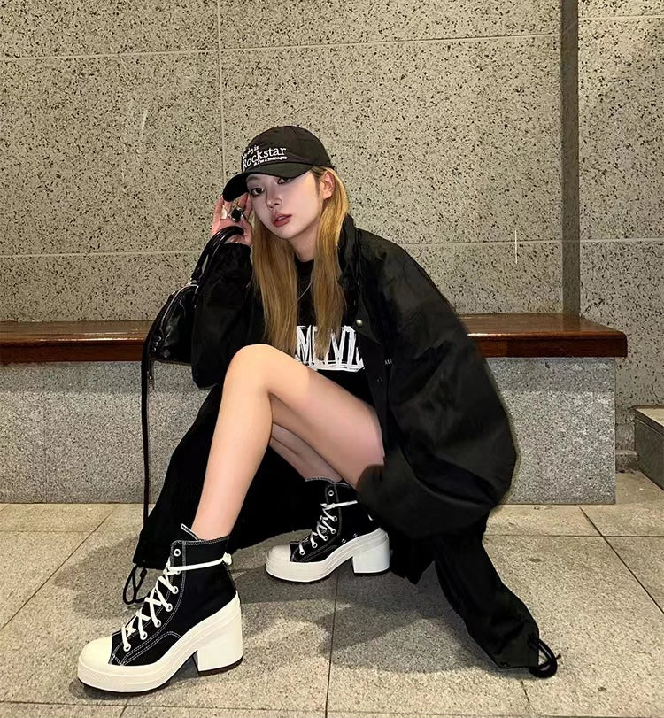 Women's High-heel Shoes Classic High Top Canvas Shoes Designer Platform Sneakers for Women Breathable Casual Shoes Zapatos Mujer