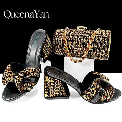 QSGFC Italian Style Women Banquet Shoes And Bag With Rhinestone Decoration Three-Dimensional Small Bag Match Women High Heel