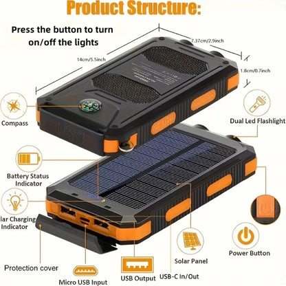 New 30000mAh Solar Power Bank  Portable Charging Poverbank External Battery Charger Strong Light LDE Light for All Smartphones