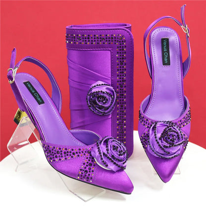 Doershow Beautiful High Quality African Style Ladies Shoes And Bags Set Latest Silver Italian Shoes And Bag Set For Party