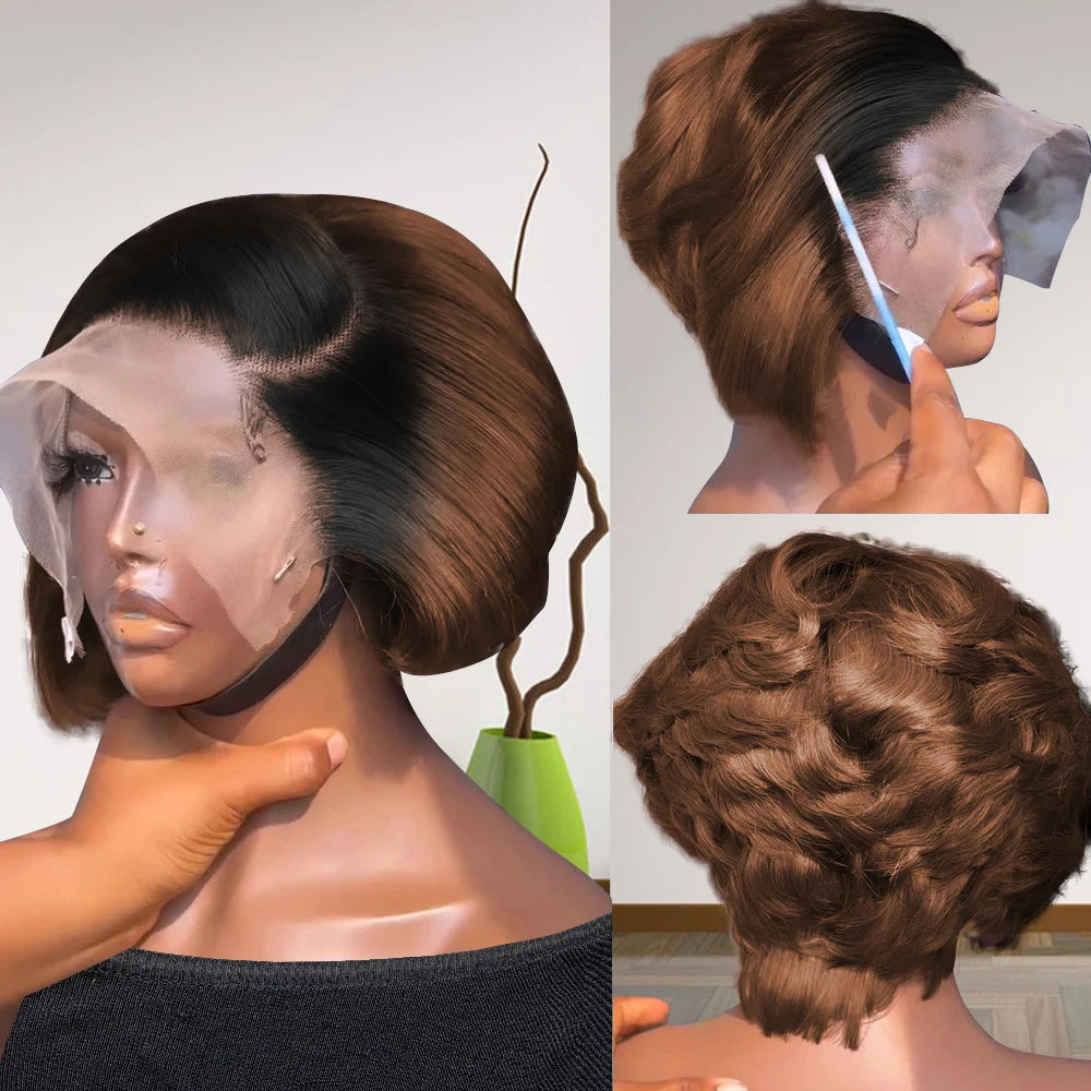 13x4 Lace Front Human Hair Wigs 6 Inch Pixie Cut for Women - Transparent Frontal Natural Looking Short Wigs Lightweight Breathab
