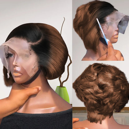 13x4 Lace Front Human Hair Wigs 6 Inch Pixie Cut for Women - Transparent Frontal Natural Looking Short Wigs Lightweight Breathab